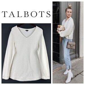 Talbots Sz 2X 18 20 XXL Sweater Pullover White V-Neck Ribbed Career Casual